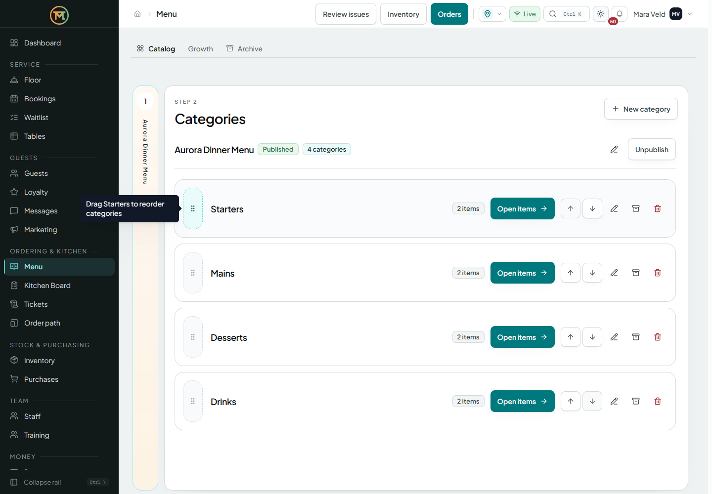 Menus and publishing